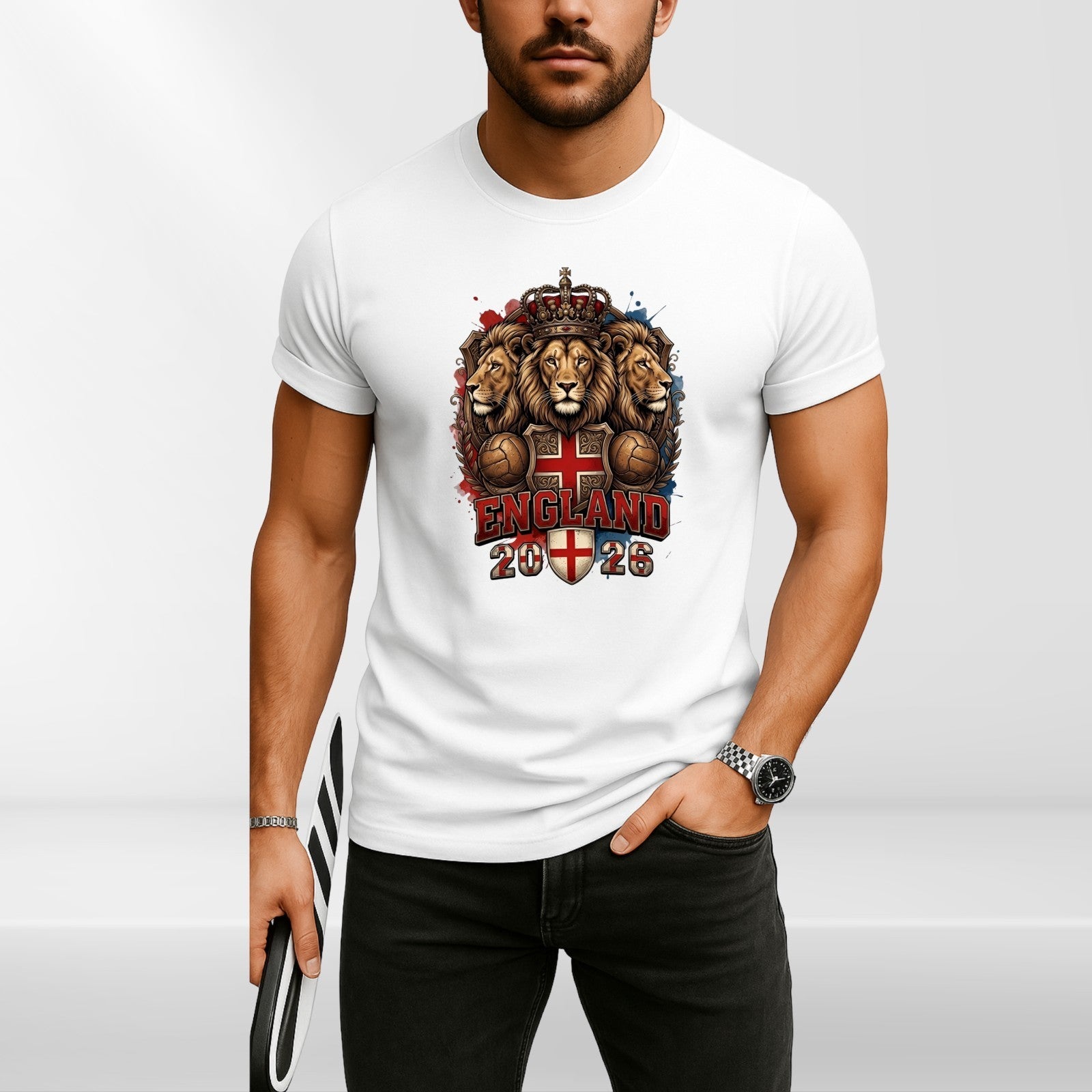 England 2026 Three Lions Inspired T Shirt Football Fan Graphic Gift Tee UK