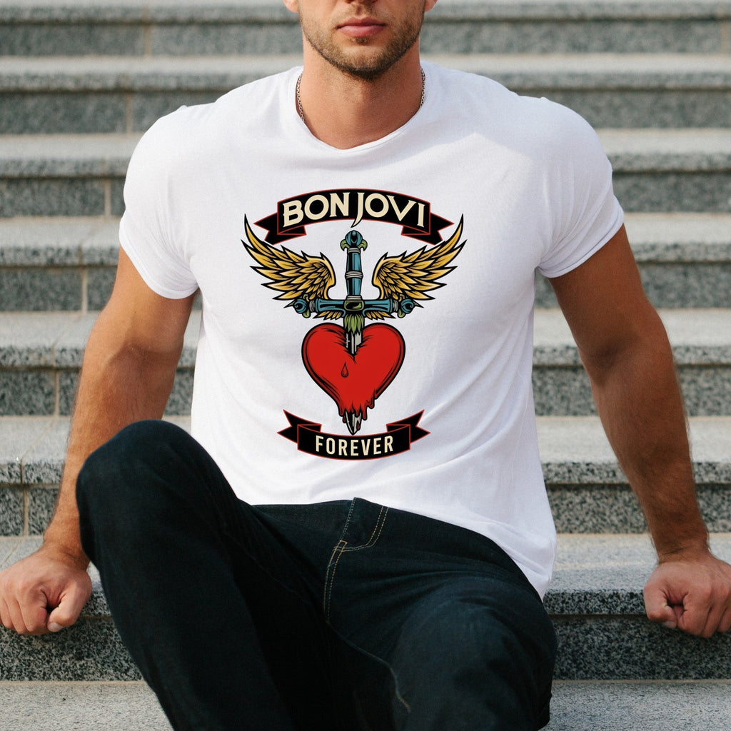 Bon Jovi Forever Inspired T-Shirt Band Merch Heart – Vintage Rock Band Concert
