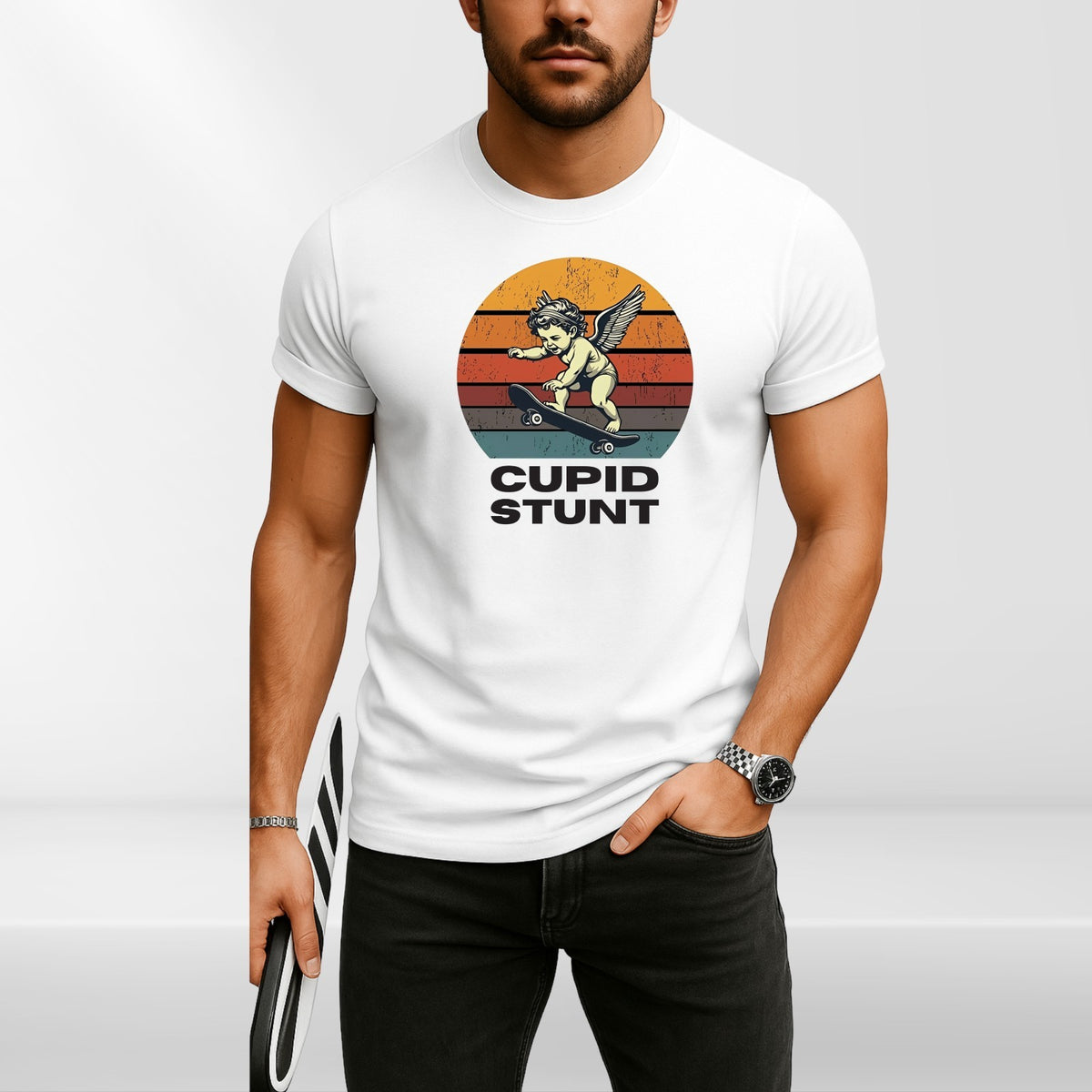 Cupid Stunt Funny Joke T Shirt Sarcastic Humour Unisex Party Gift Tee Top