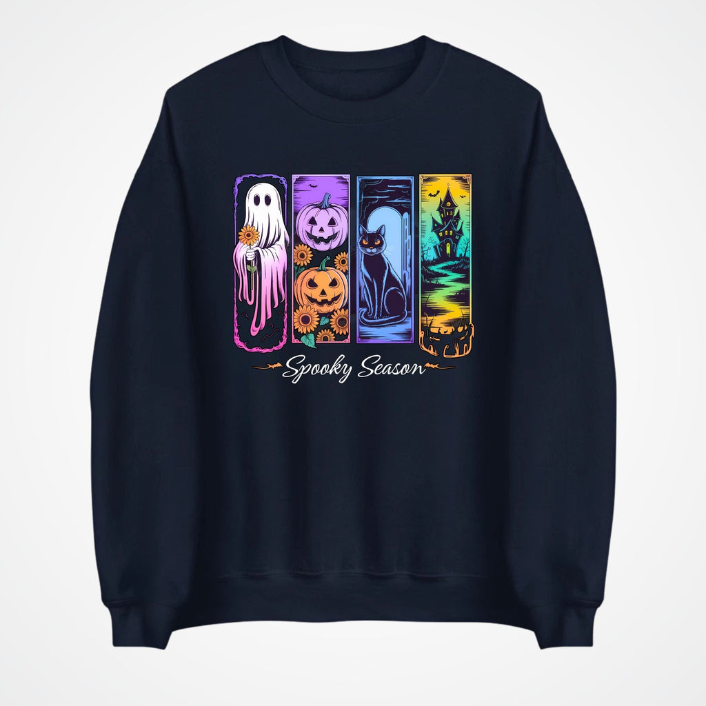 Spooky Season Jumper | Cute Halloween Sweatshirt | Ghost Pumpkin Cat Design | Au