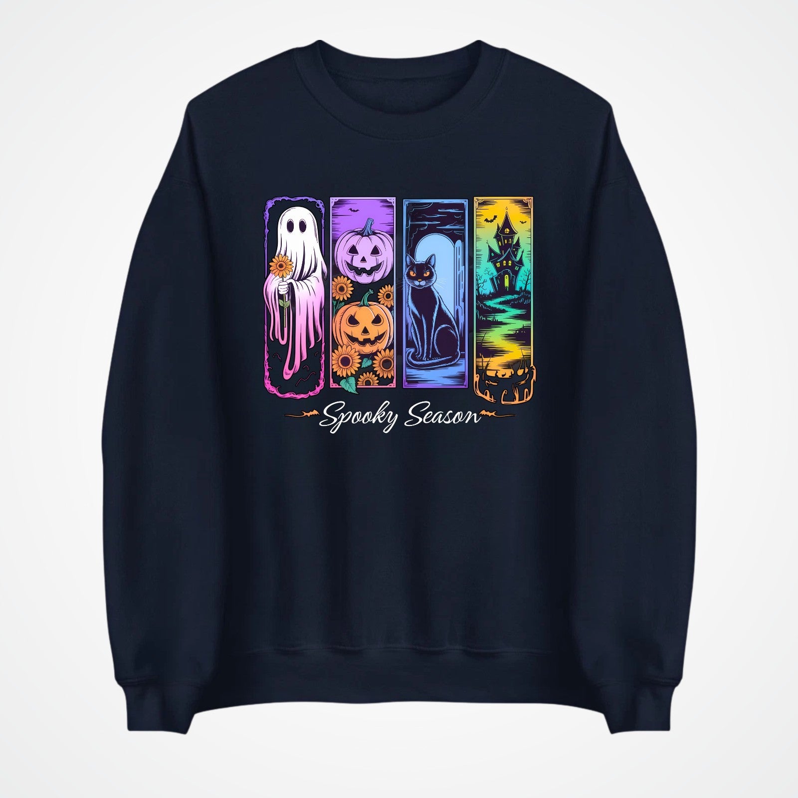 Spooky Season Jumper | Cute Halloween Sweatshirt | Ghost Pumpkin Cat Design | Au