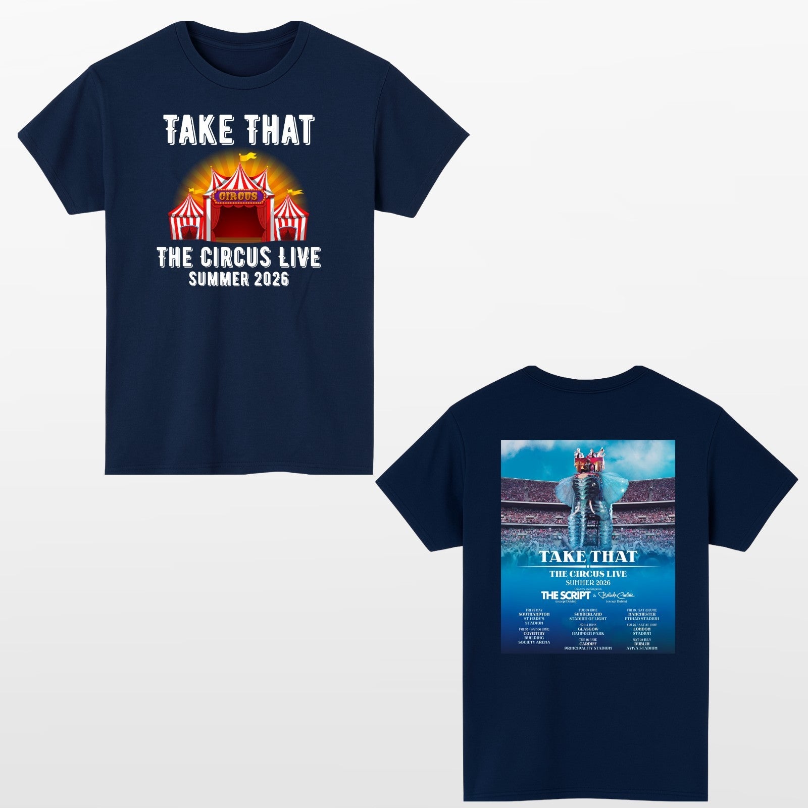 Take That The Circus Live Summer 2026 T-Shirt Double Sided Concert Merch