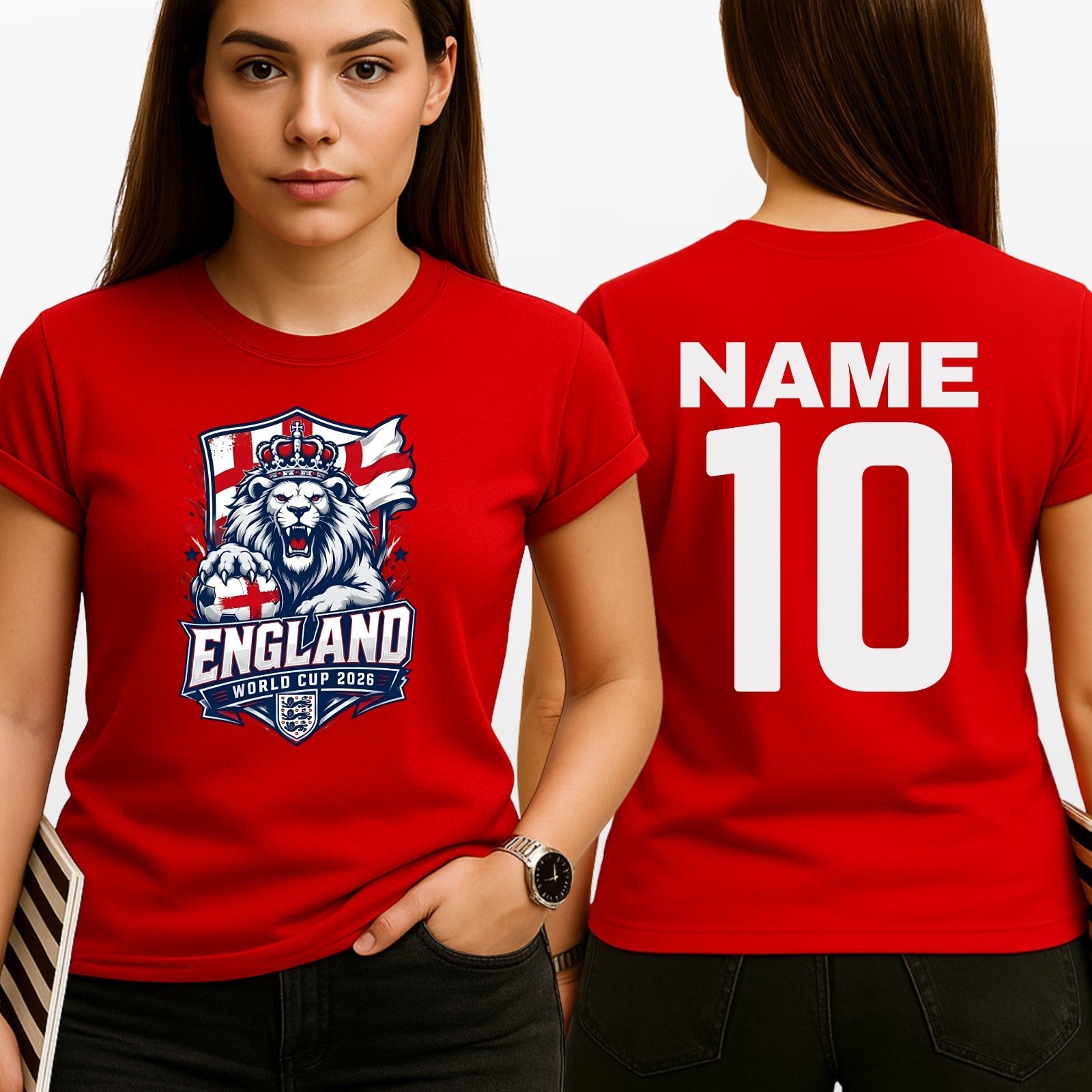 Personalised England Football T-Shirt World Cup 2026 Custom Name & Number Tee