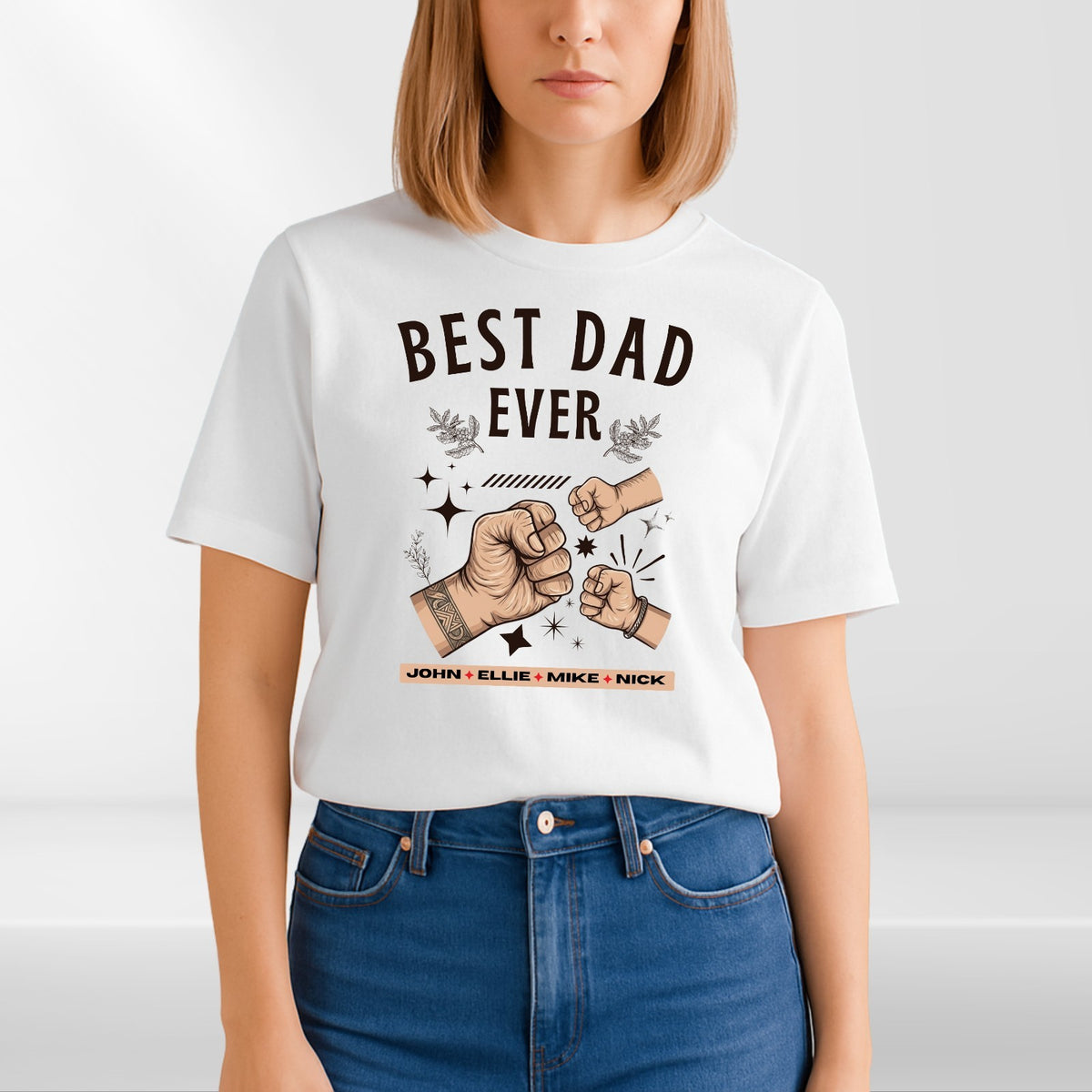 Personalized Best Dad Ever T Shirt Custom Name Fathers Day Gift Unisex Tee
