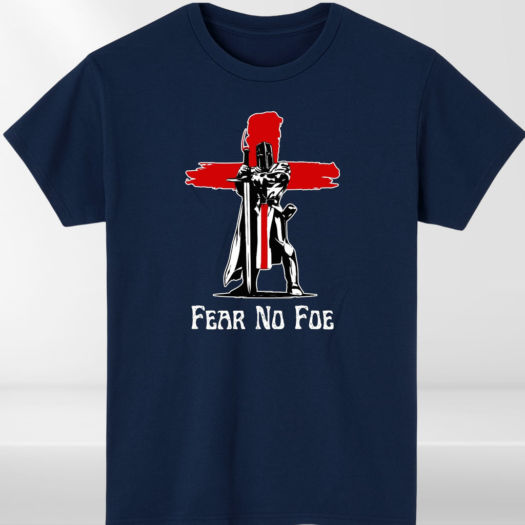 Fear No Foe Knight England Cross T-Shirt White Cotton Unisex Patriotic Top
