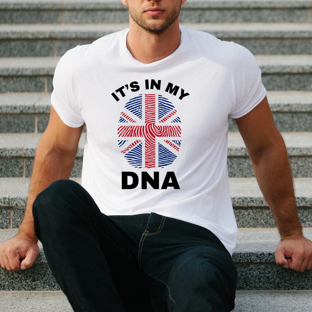 Britain Its In My DNA Funny Union Jack Flag T Shirt British Pride Unisex Cotton