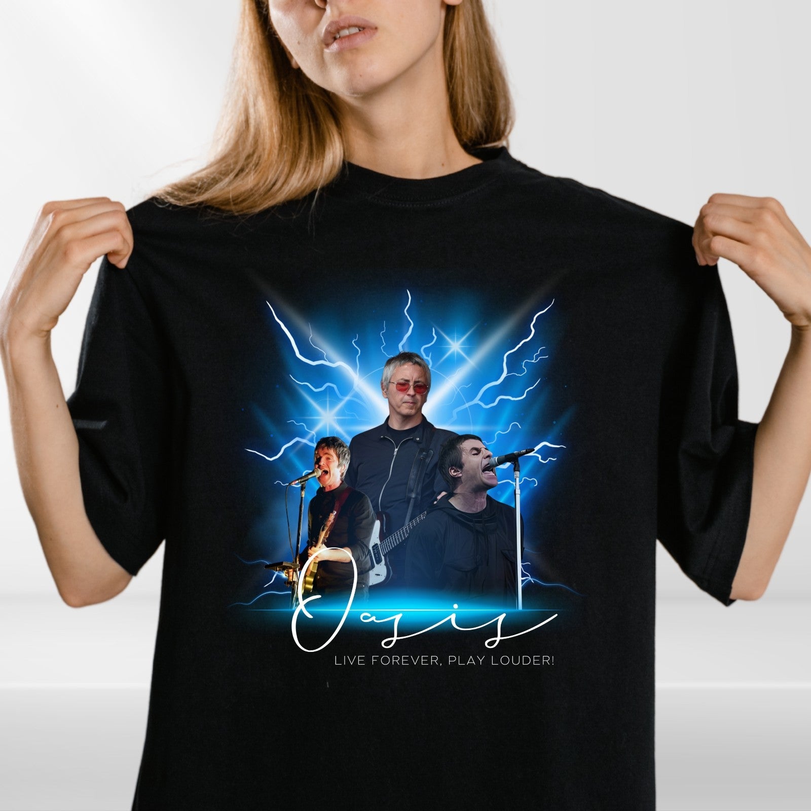 Retro Rock Band Shirt, Lightning Music Graphic Tee, Electric Guitar Concert Top
