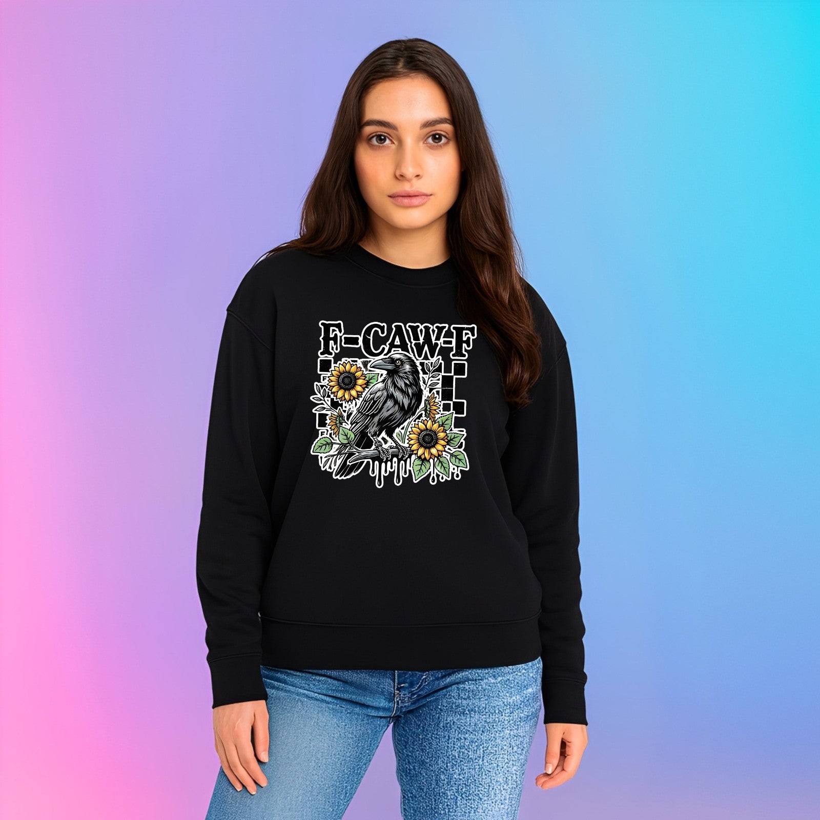 F-CAW-F Sarcastic Chicken Sweatshirt Printed Funny Gothic Gift Crew Neck Jumper