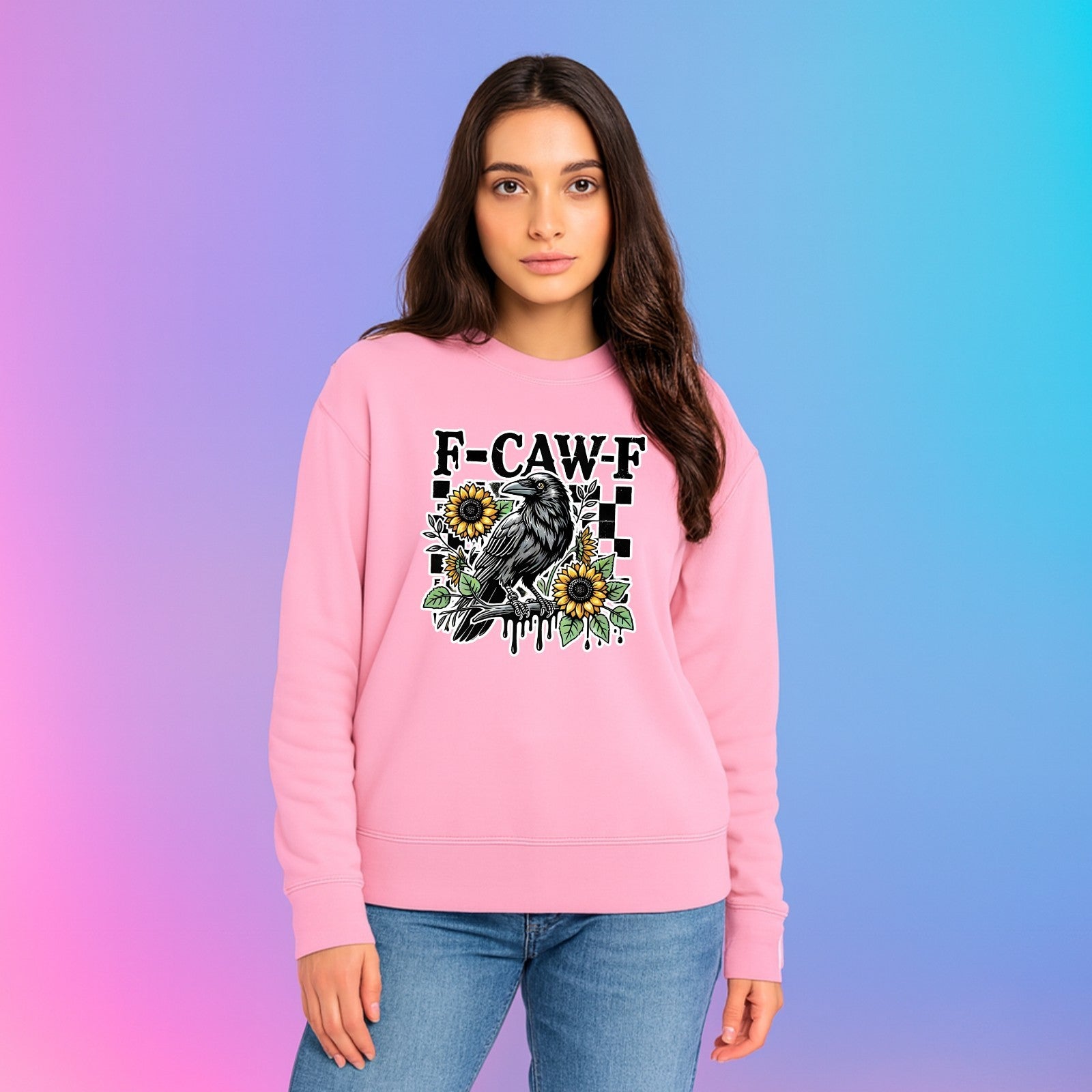 F-CAW-F Sarcastic Chicken Sweatshirt Printed Funny Gothic Gift Crew Neck Jumper