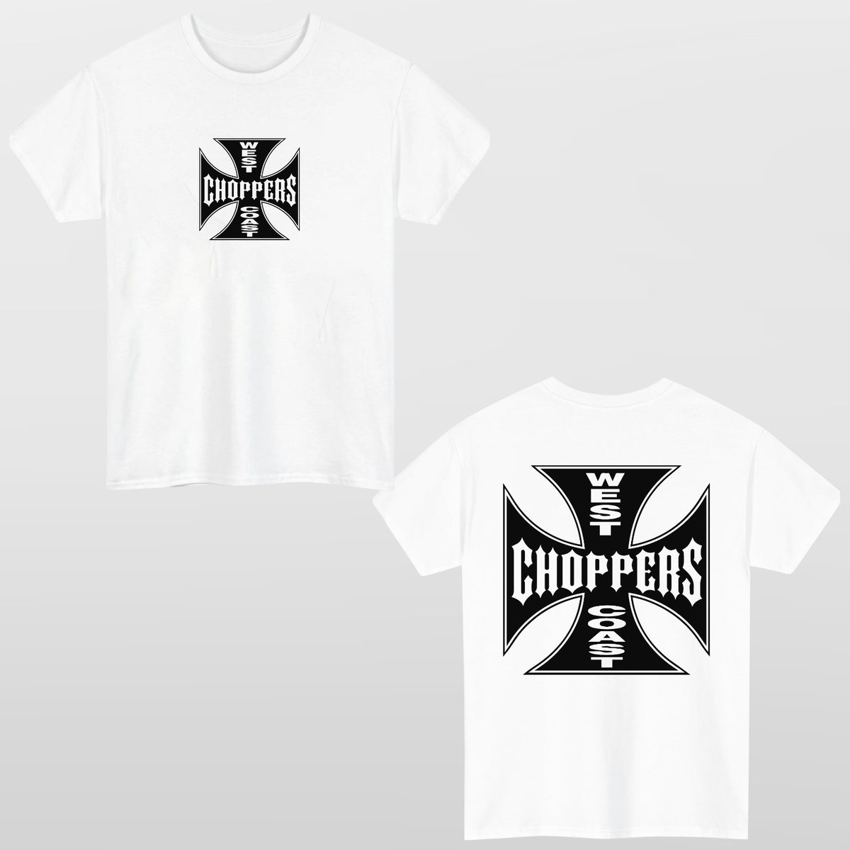 West Coast Choppers Cross Logo T Shirt Front Back Print Biker Graphic Tee