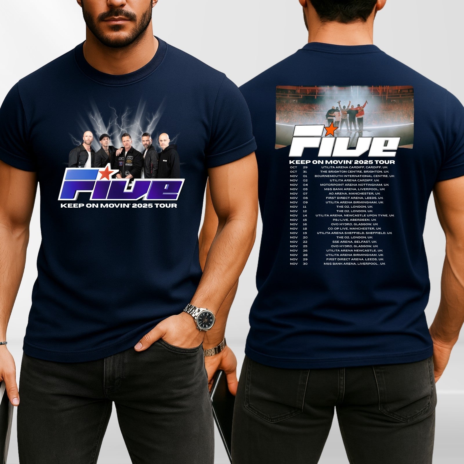 Five Band Concert T-Shirt Keep On Moving 2025 Tour t tshirt Retro Pop Gift Top