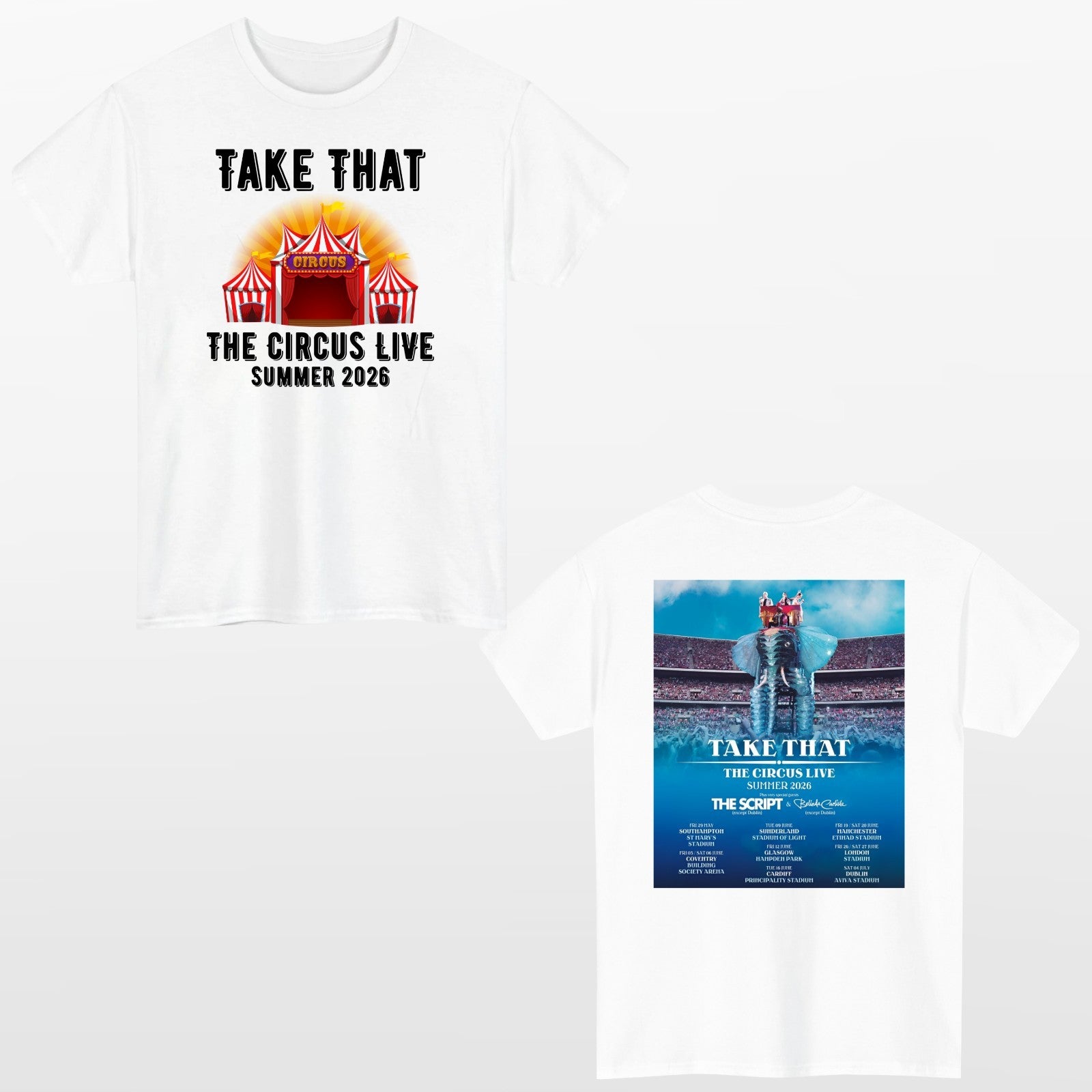 Take That The Circus Live Summer 2026 T-Shirt Double Sided Concert Merch