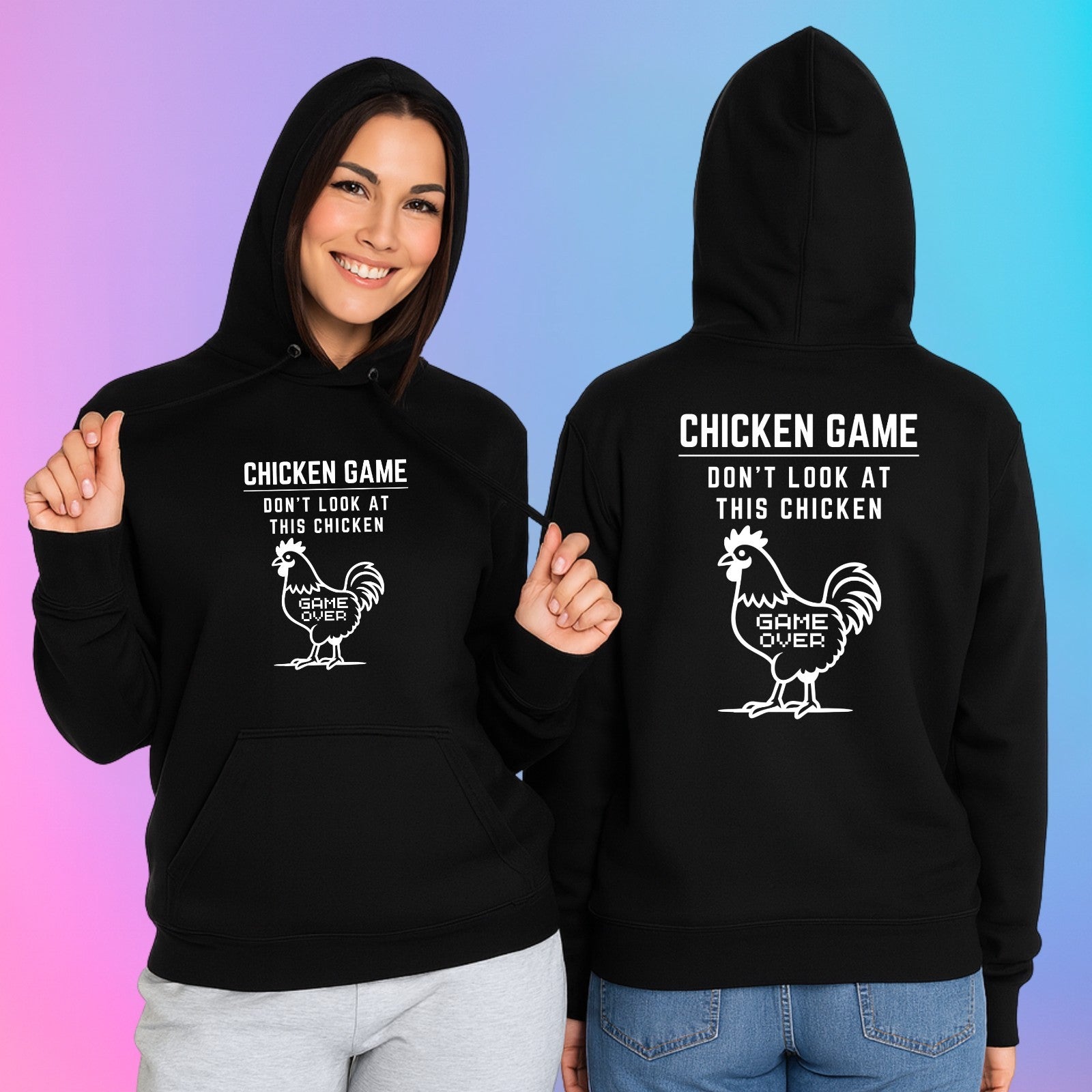 CHICKEN GAME HOODIE Dont Look Game Over Funny Novelty Hooded Jumper