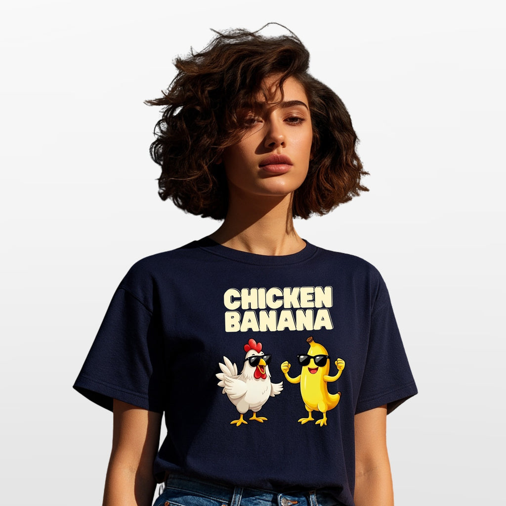 Funny Dancing Chicken Banana T-Shirt Graphic Meme Cartoon Unisex Casual Tee