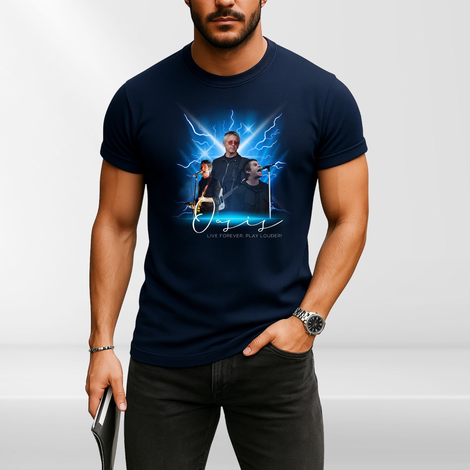 Retro Rock Band Lightning Music T-Shirt product view 4