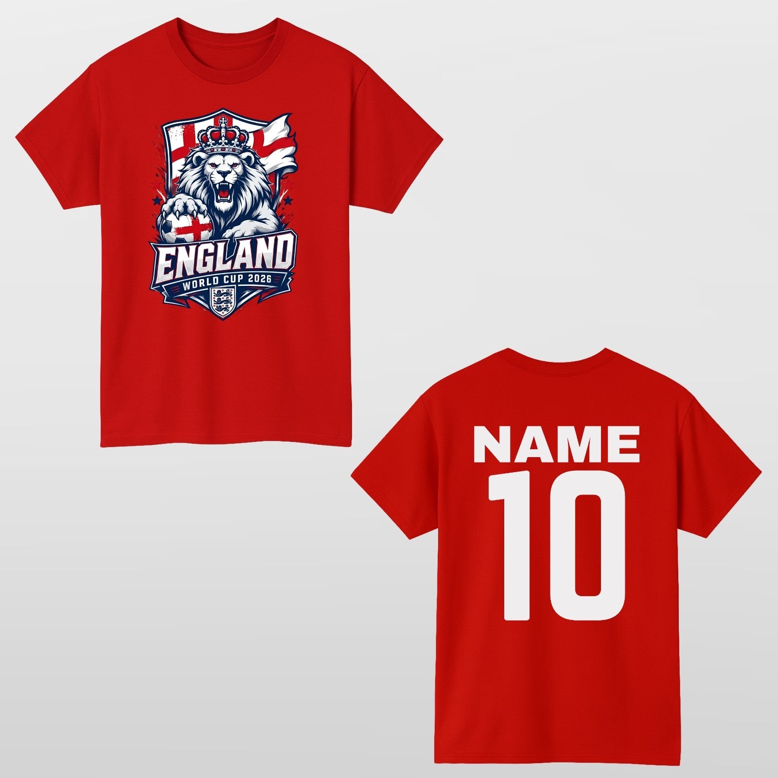 Personalised England Football T-Shirt World Cup 2026 Custom Name & Number Tee