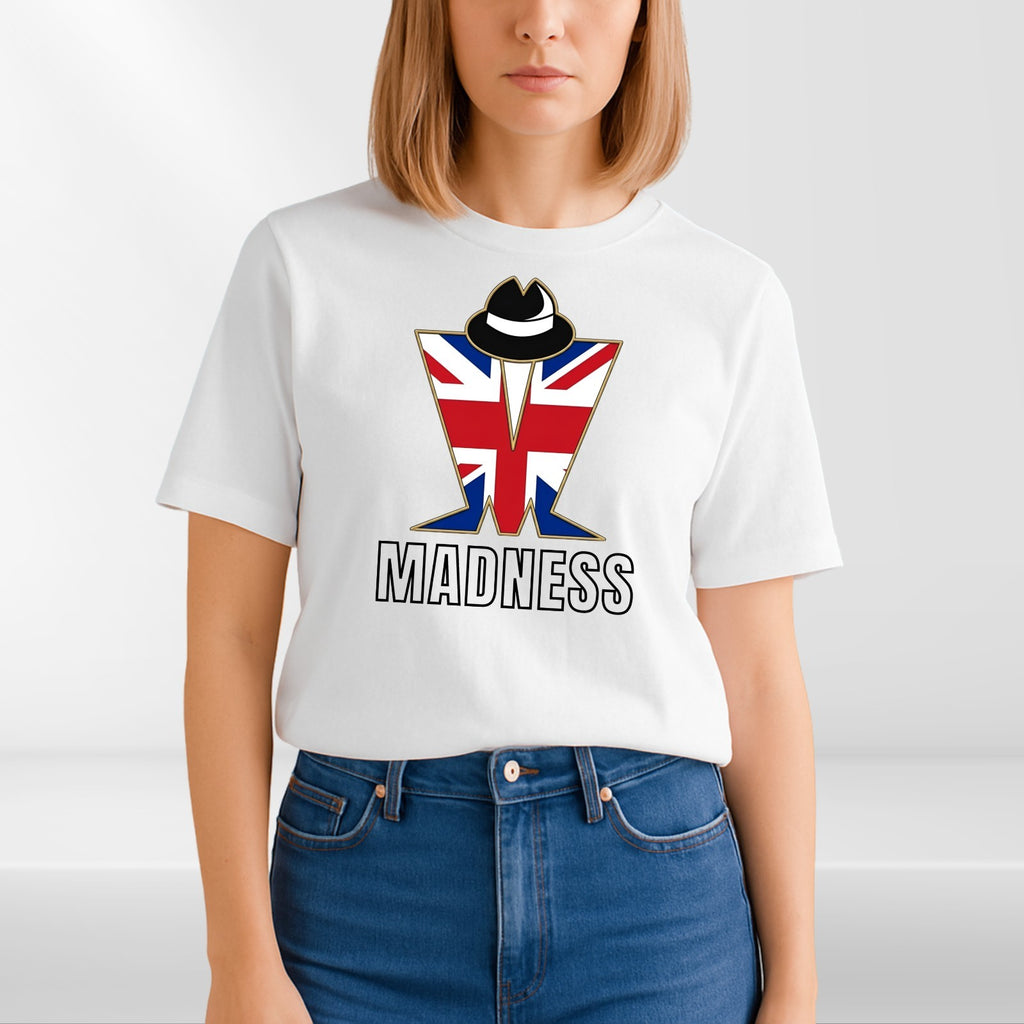 Madness Band T-Shirt Union Jack Flag Graphic Tee Retro Music Concert Top