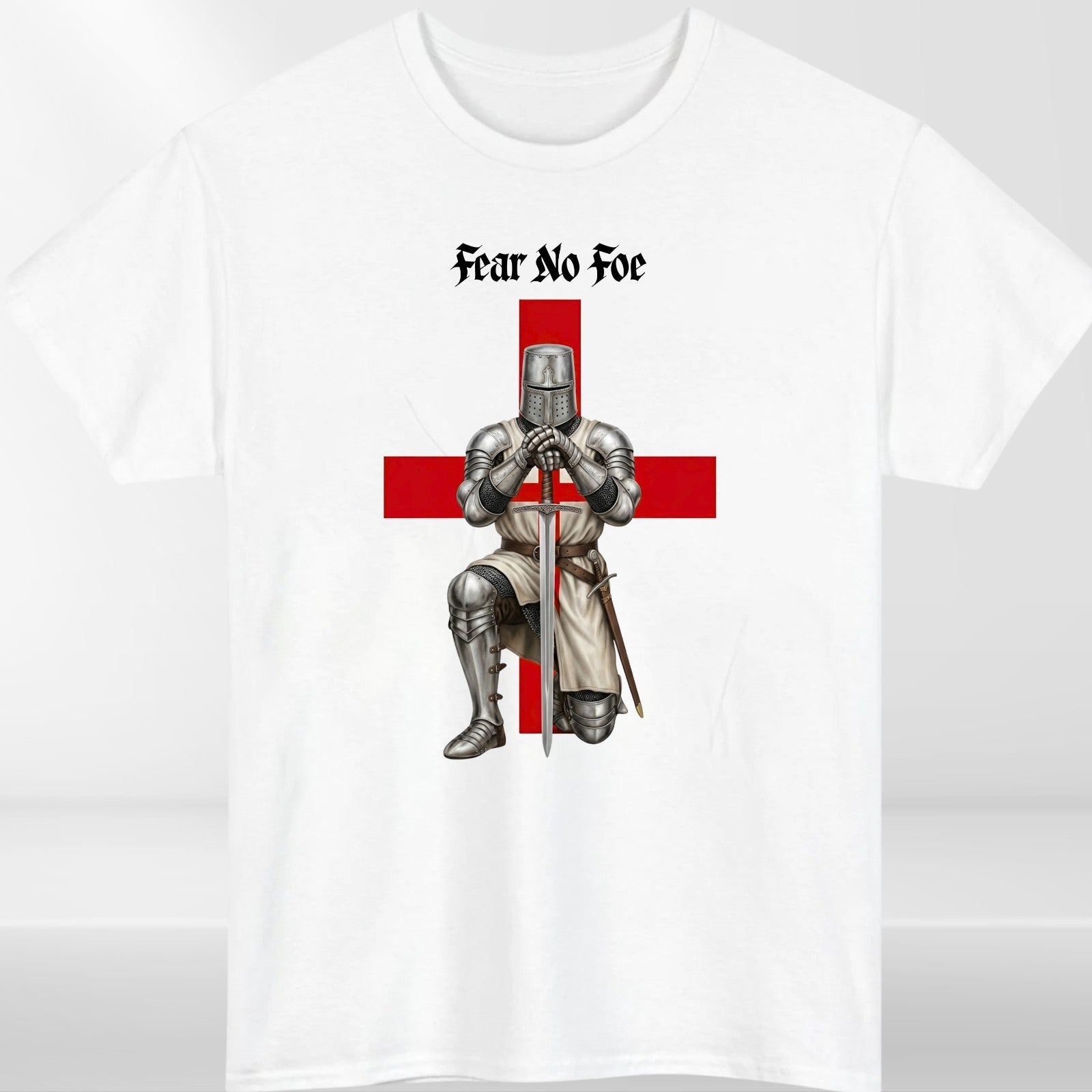 St George's Day Fear No Foe T-Shirt England Knight Cross Unisex Gift Medieval Te