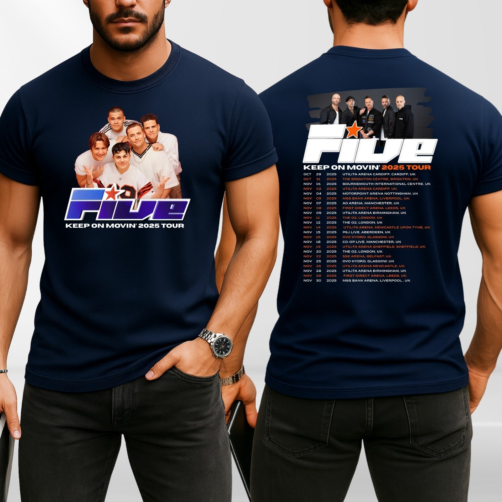 Five Band Concert T-Shirt Keep On Moving 2025 Tour t tshirt Retro Pop Gift Top